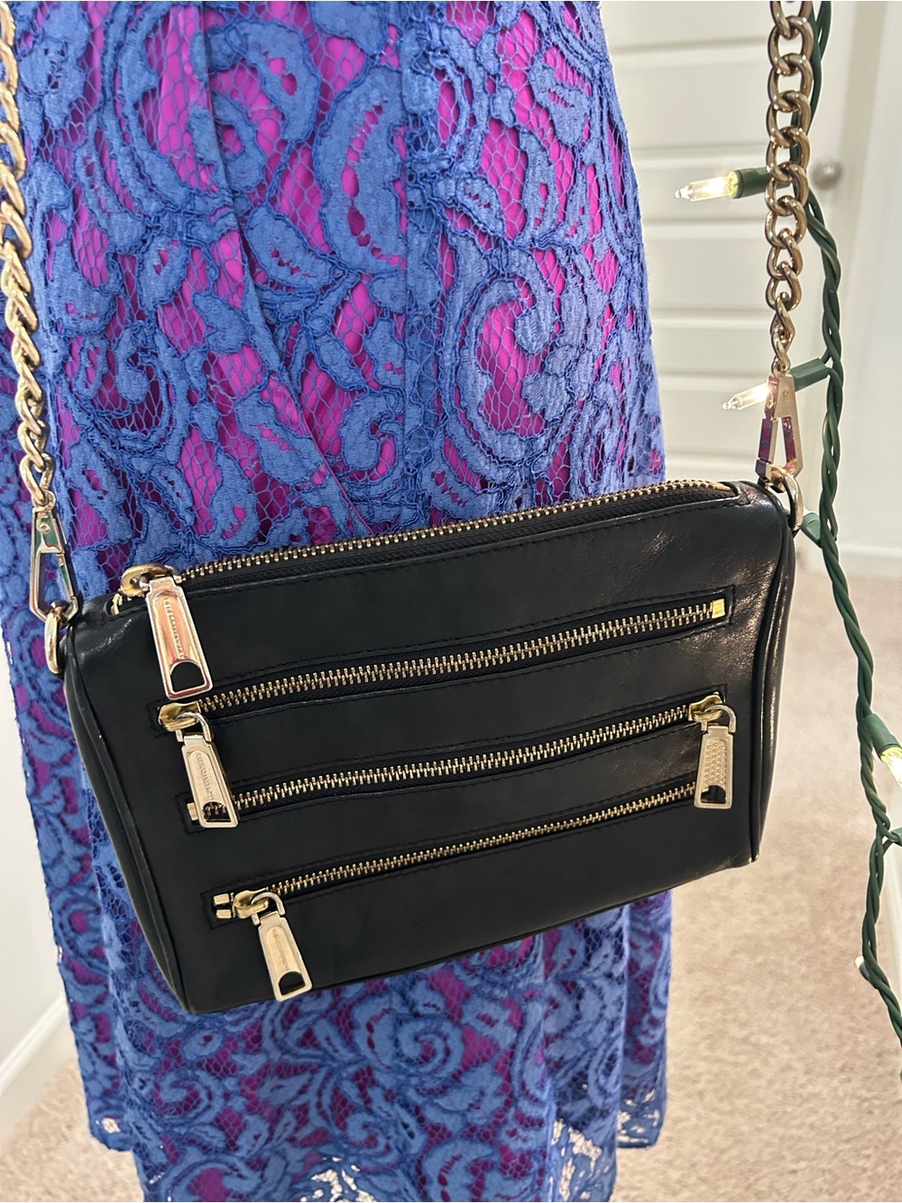 Rebecca Minkoff Black Crossbody Bag with Gold Zippers